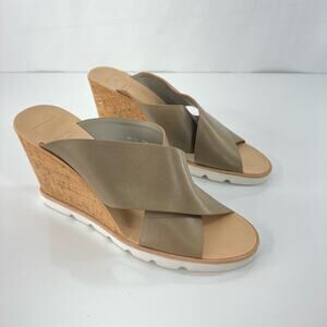 Dolce Vita Olive Green Criss Cross Cork Wedge Platform Sandal Slides Women's 9.5